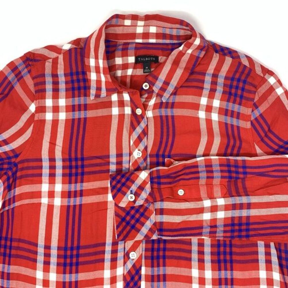 Talbots Red Blue Plaid Long‎ Sleeve Button Up Women's Shirt Size Medium